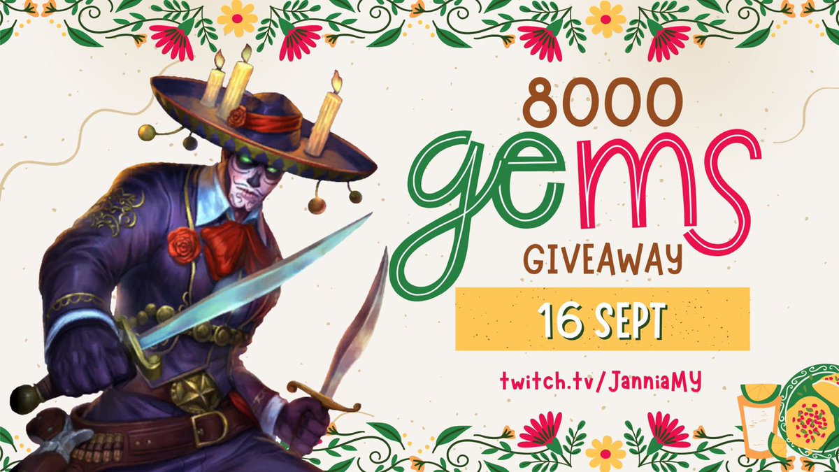 JanniaMMY's tweet photo. ¡GIVEAWAY 8000 GEMS!🇲🇽❤️

To Enter:

✅Follow https://t.co/vaOiVBQq15 on Twitch💜
✅https://t.co/JwftsL9syu 💜
🔁Retweet
💬Comment and tag a friend so they can enter too

Winner will be announced on September 16th 

🎉GOOD LUCK🎉
#SMITEGIVEAWAY #Smite https://t.co/lFBItNOjbc