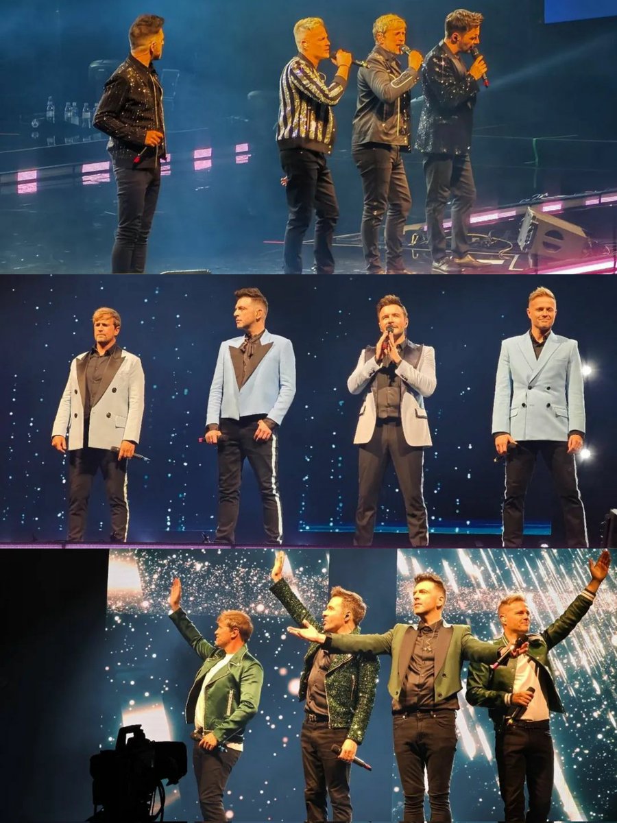 Westlife have new outfits for the Chinese leg of the tour! ✨ They've also changed out the ABBA medley for Beautiful World, Nothing's Gonna Change My Love For You, Seasons In The Sun, and Home! (photo credit: 半溪清风 and Mao Zai Zai’s Salad-Days on Weibo)