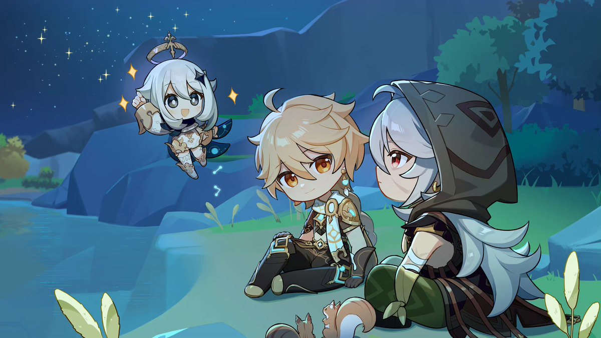 #Lumine #Aether and #Paimon  celebrating #Razor birthday from web event "留影叙佳期"
#レザー生誕祭2023  #GenshinImpact  #原神  #원신  #Razor