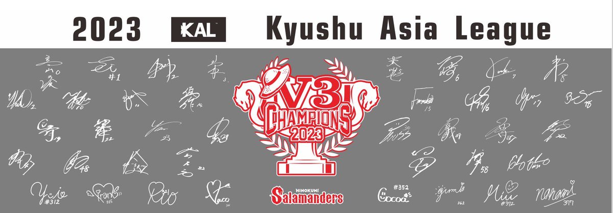 KpbProject's tweet photo. 【V3記念グッズ販売🏆】

2023年ヤマエグループ九州アジアリーグ優勝致しましたことを記念しまして、

🔸V3記念Tシャツ
🔸V3記念タオル

販売中です‼️‼️

Tシャツ(限定数)が残りわずかです‼️
タオルは受注販売で販売しますので、現地に来れないという方は是非お買い求めください👑

#火の国サラマンダーズ