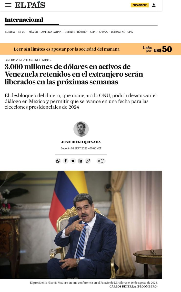 latablablog's tweet photo. #Desbloqueando En una nota sesgada, con alguna malsana intención pero promisoria, el @elpais_espana informa la liberación 3MM de $$ retenidos 1en el “extranjero” a efectuarse las próximas semanas. No revela su fuente y dice q ue el dinero será administrado por la #ONU. https://t.co/CIgwKYO6Vs