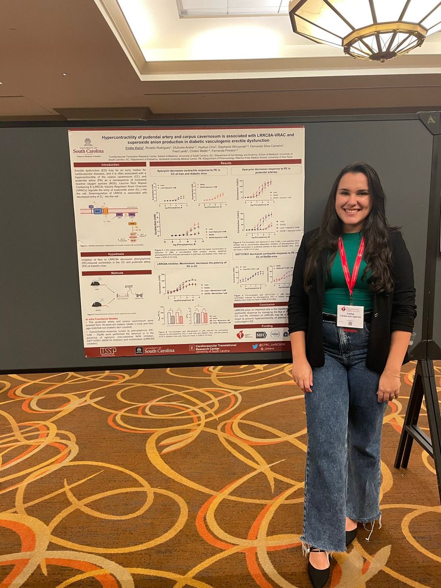 CARDIOVASCULAR TRANSLATIONAL RESEARCH CENTER (@ctrc_uofscsom) on Twitter photo Congratulations to Cintia Vieira, who received the Award for the support of underrepresented minorities and presented her work on LRRC8A as a mediator of diabetic erectile dysfunction in males. <a href="/_cintiavs/">Cintia Vieira</a> #Hypertension23 <a href="/AHAScience/">AHA Science</a> Congratulations to Cintia Vieira, who received the Award for the support of underrepresented minorities and presented her work on LRRC8A as a mediator of diabetic erectile dysfunction in males. <a href="/_cintiavs/">Cintia Vieira</a> #Hypertension23 <a href="/AHAScience/">AHA Science</a>