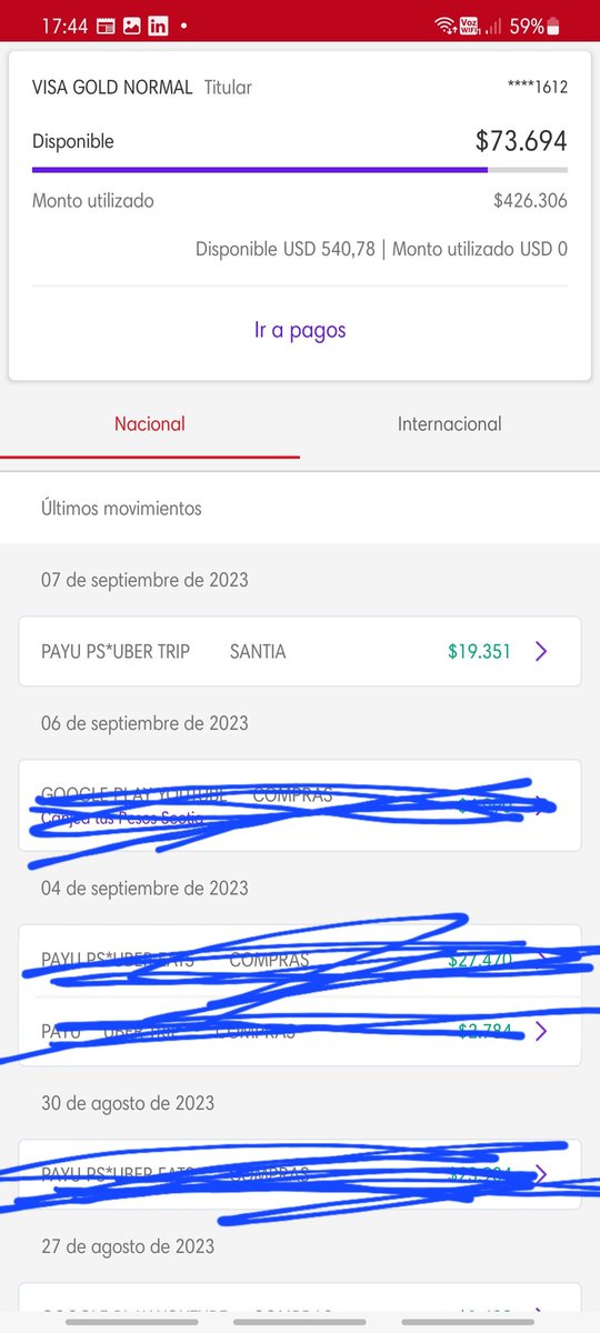 ElS44M1's tweet photo. Hoy voy a ver si es que se arregló automaticamente, pero resulta que ahora las transacciones no están y más encima ahora tengo menos saldo total (foto anterior, total: $93.424) dejando ahora un total de $73.694
Me gustaría que me aclararan lo sucedido porfavor. https://t.co/maBknUBiyB
