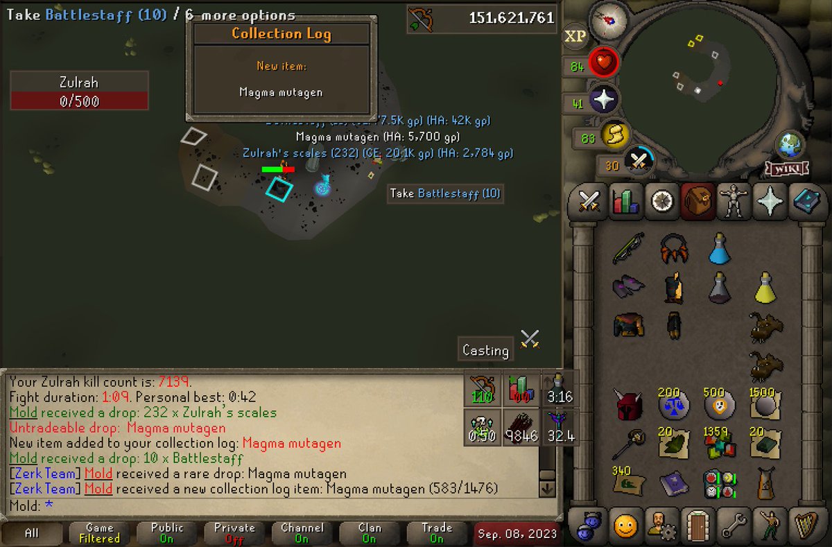 MoldRs's tweet image. Magma Mutagen 7139 KC✅ Pet will finish the log!

#OSRS #Zulrah #PVM #Runescape