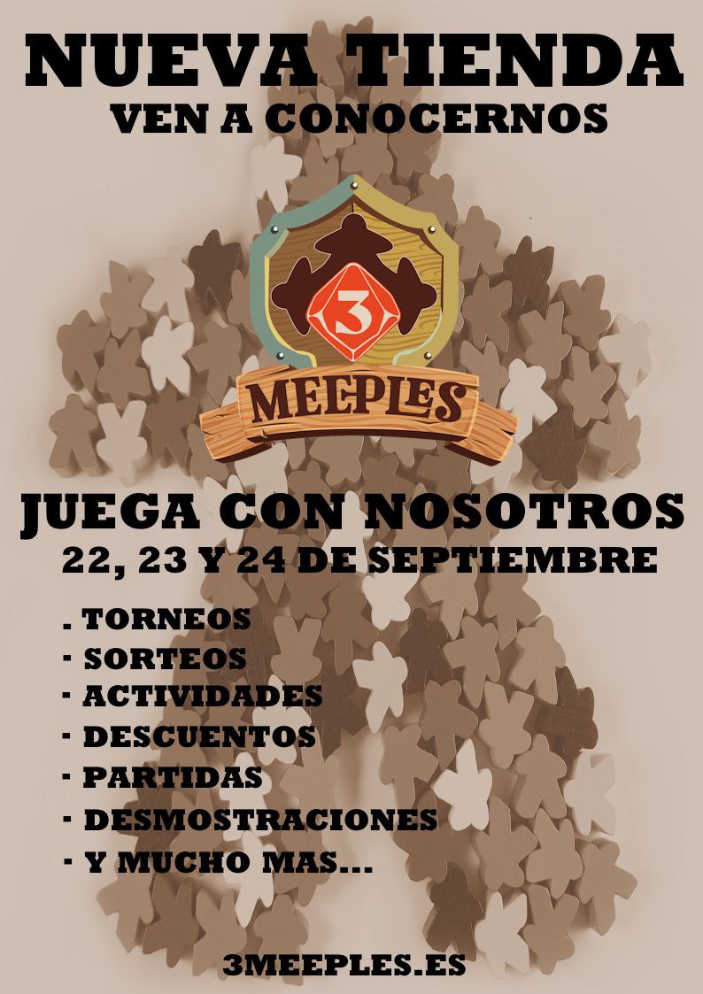 3meeples's tweet photo. Como ya sabes, este verano hemos estrenado tienda. Queríamos que todos hubiesen vuelto de vacaciones para celebrarlo a lo grande. Te esperamos los días 22, 23 y 24 con un montonazo de sorpresas. ¿Vendrás? #trescantos #madrid https://t.co/xkZpYW6qkP