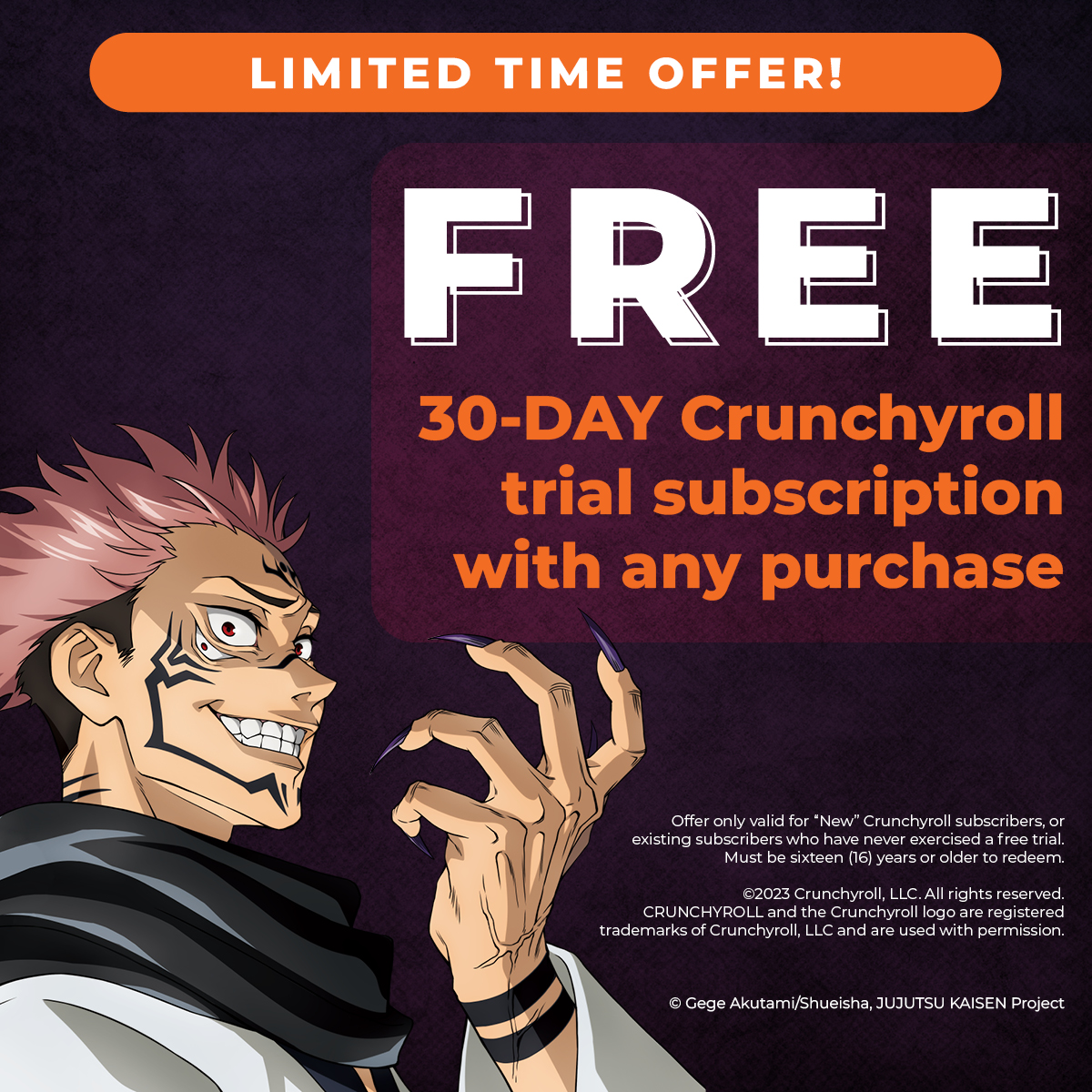 FYE on X: 🚨 LIMITED TIME OFFER 🚨 To all anime fans! Enjoy this FREE  30-day @Crunchyroll Mega Fan subscription with any in-store or online  purchase from FYE! 🔥 #LinkinProfile #Crunchyroll  /