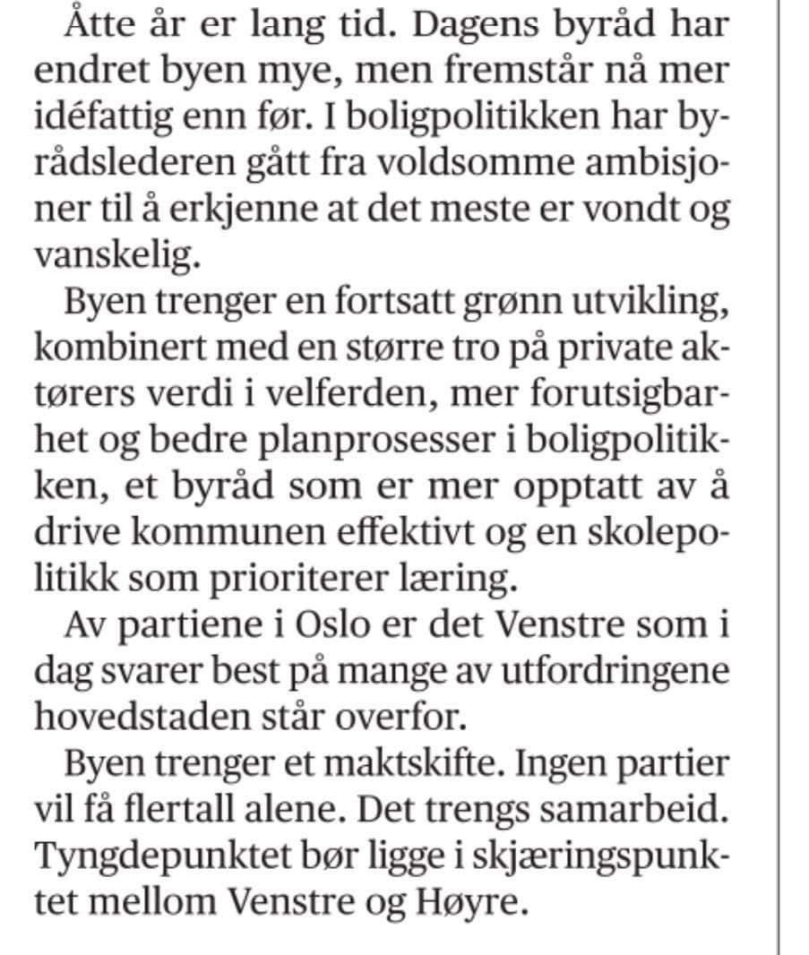 God leiar i Aftenposten laurdag. Stem Venstre, folkens!