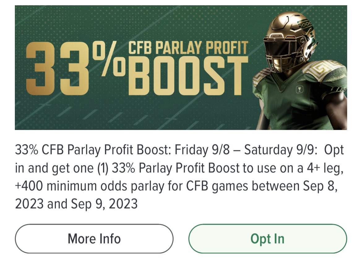 Odds_Job's tweet image. CZR: 33% CFB Profit Boost 🏈
EV: +16.46%
Fair Odds: +481
(0.3) Kelly Risk: 0.8u