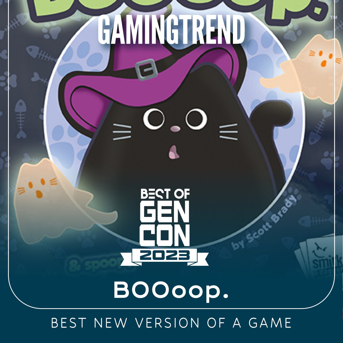 The only game that could knock boop. off the bed? Why, BOOoop., of course! Find out why <a href="/SmirkandDagger/">Smirk & Dagger / Smirk & Laughter</a> and <a href="/wscottbrady/">Scott Brady</a>'s new version of the cuddly, catty abstract won 'Best New Version of a Game' at #GenCon this year! gamingtrend.com/feature/best-o… #boop #smirkanddagger