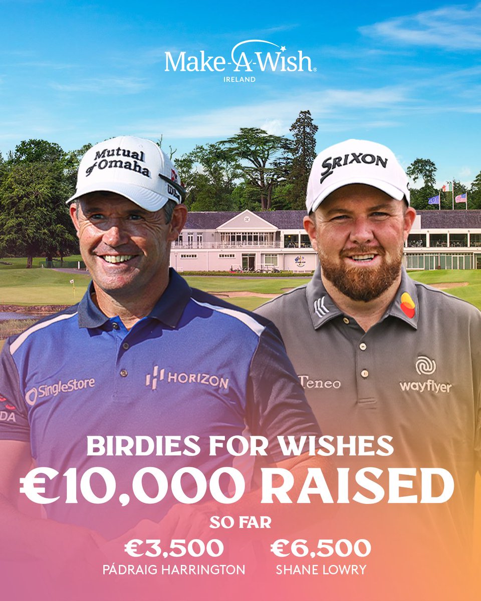 🗣️ <a href="/ShaneLowryGolf/">Shane Lowry</a> and <a href="/padraig_h/">Padraig Harrington</a> are donating €500 to <a href="/MakeAWish_ie/">Make-A-Wish Ireland</a> Ireland for each birdie they make at the #HorizonIrishOpen 🇮🇪

Both players are on to the weekend! 👏