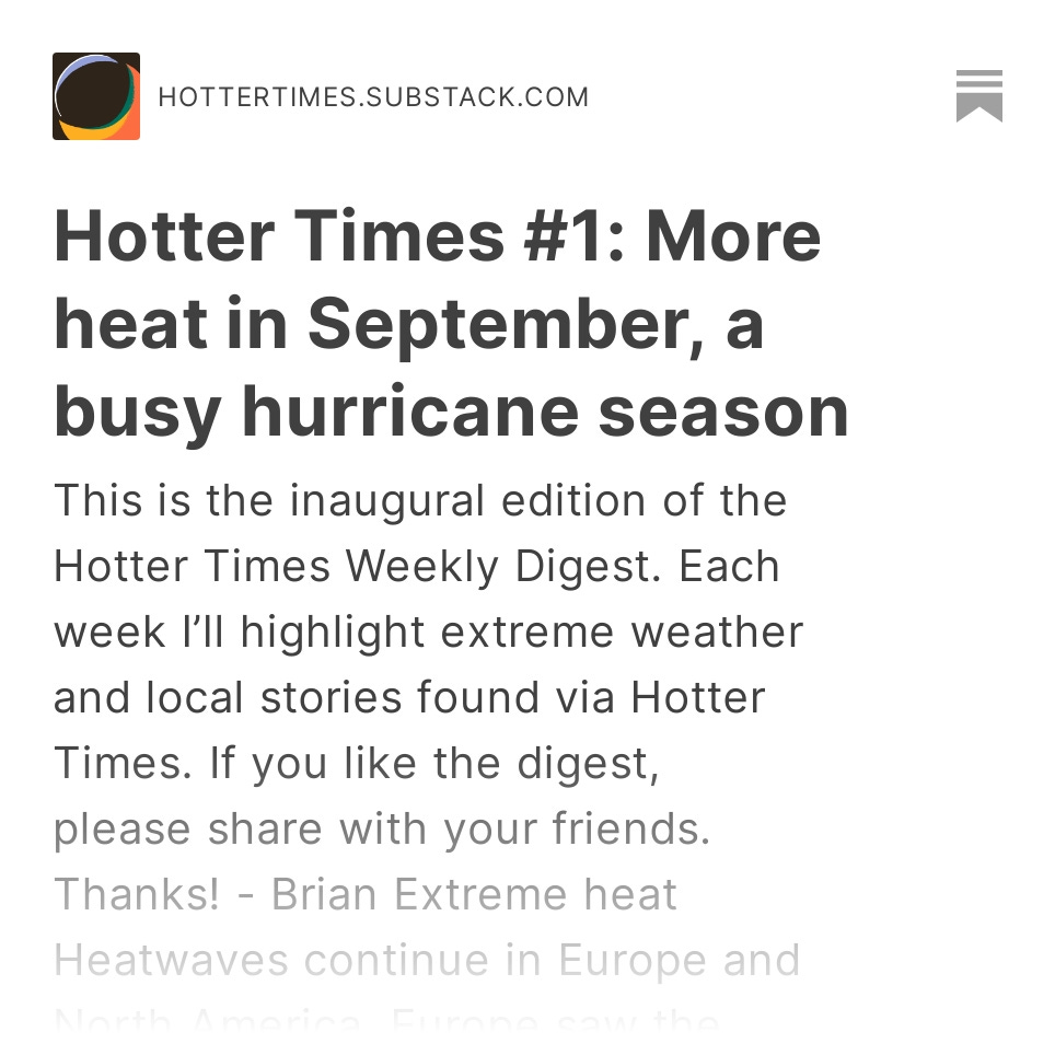 I just published the inaugural edition of the Hotter Times Digest. Read about recent extreme weather across the globe and it's impact on people, based on hottertimes.com.

hottertimes.substack.com/p/hotter-times…

#Weather #heatwave #rain