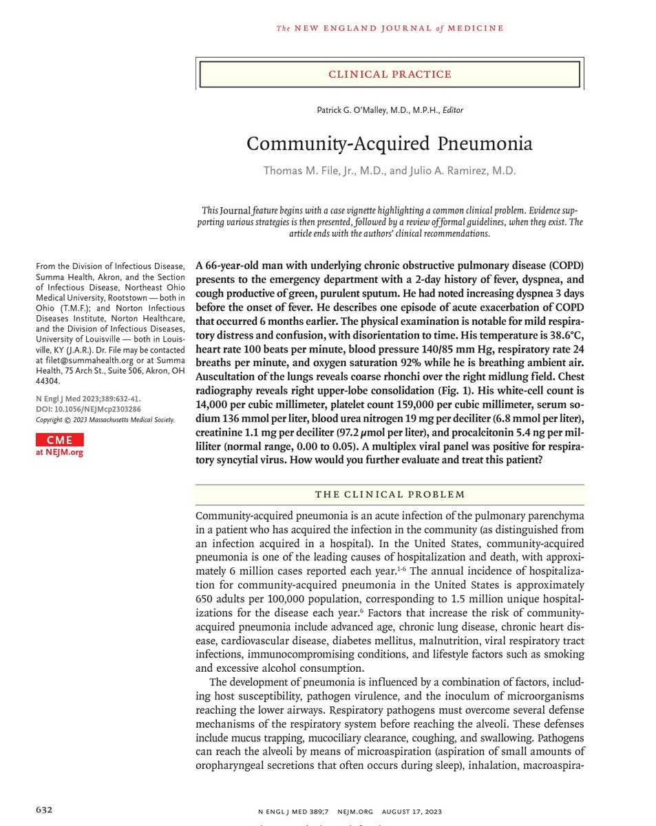 Sofade2ptos's tweet photo. 🔰Neumonia adquirida en la comunidad
📄NEJM - 2023
🪄Enlaces de descarga directa en comentarios ⬇️ https://t.co/0JStPqUS6r