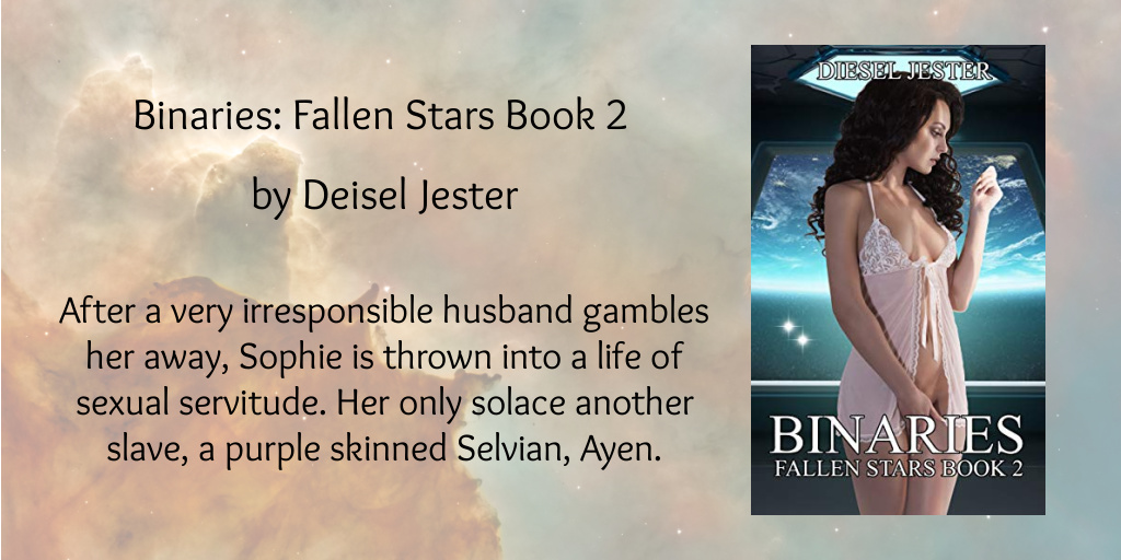 Ayen is caring, soft spoken, and gentle with Sophis as he takes her under his wing to show her how to survive her new life as a pleasure slave. Binaries: Fallen Stars Book 2 by Diesel Jester @DieselJester amzn.to/3IoeR4h #erotica #scifi #eroticromance #romance
