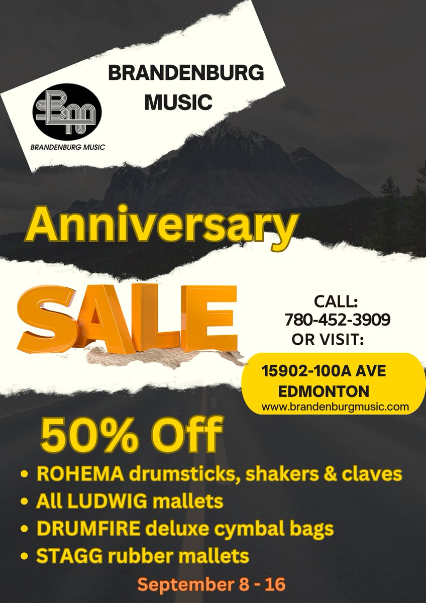 Anniversary Sale at Brandenburg Music! #yegdrummers #yegpercussion #albertmusicteachers #yegbandteachers #yegmusicians #albertabanddirectors #bandteachers #drummers