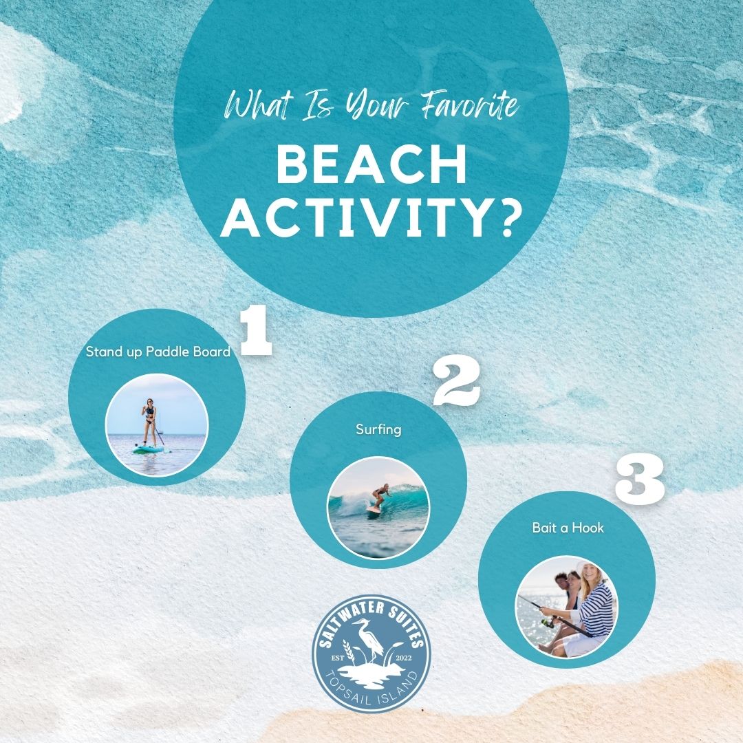What is your favorite beach activity? 🌞🏄‍♀️🌊

#SurfCityNC #TopsailIslandNC #TopsailIslandHotel #SurfCityHotel #SurfCityNCHotel #SaltwaterSuites #NCBeaches #WilmingtonNCBeaches #BeachHotel #BoutiqueHotel #LuxuryBeachRental #NCVacationRental #TopsailIslandVacation #VisitPender