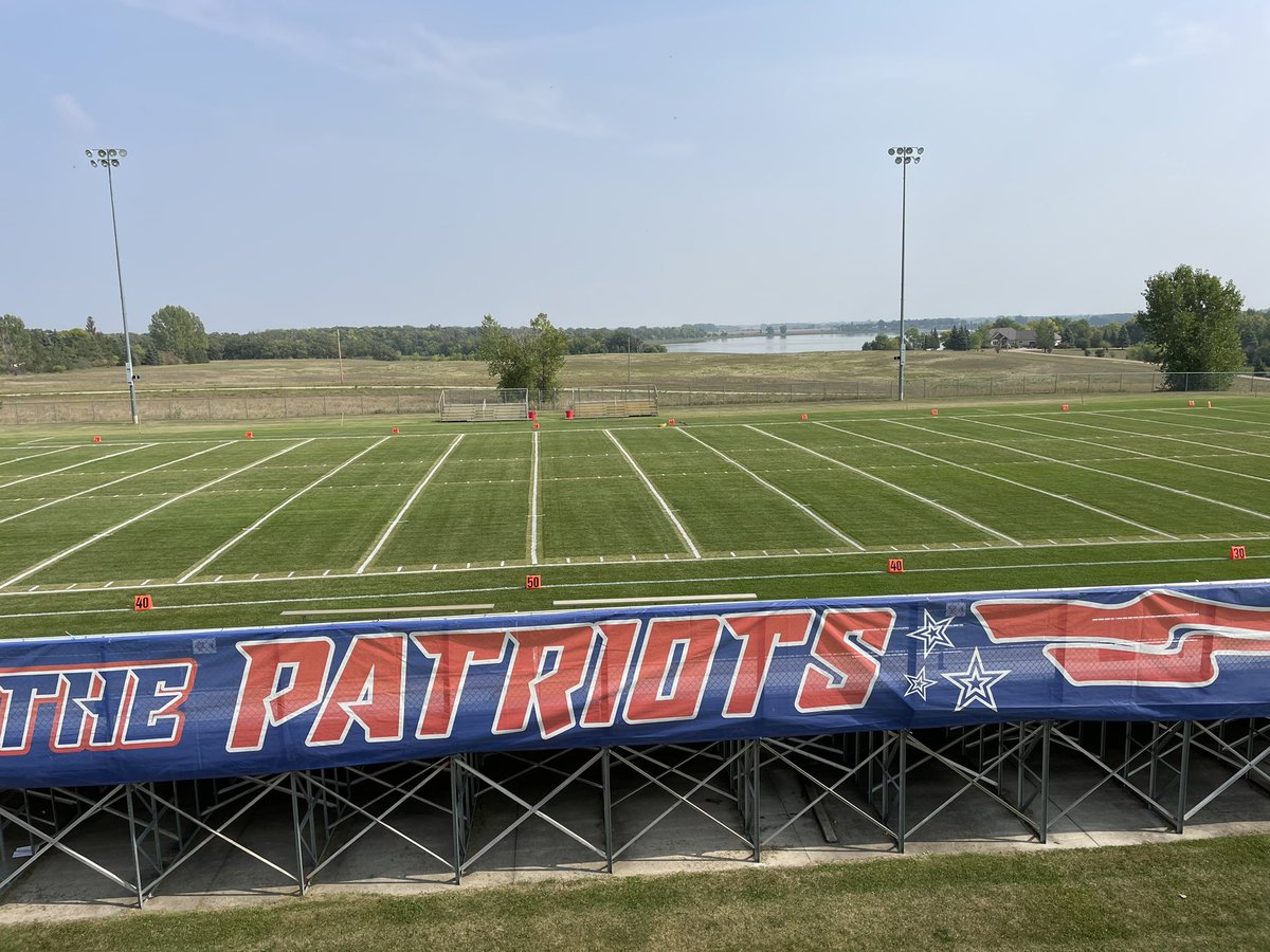 WinEMacPatriots's tweet photo. Help us out @MSHSLjohn .  How many #FridayNightLights games tonight in MN have a #LakeView from the press box.  I know there are others.  Let’s see em.  If you’re nearby come on out &amp; enjoy the view as we take on Fosston for the first time since like 1988. #FootballWithAView https://t.co/rKKkFyGFvd