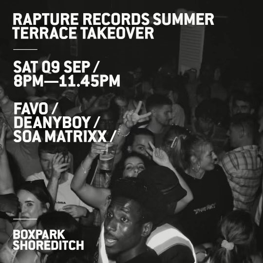 Tomorrow at <a href="/boxpark/">BOXPARK</a> Shoreditch 

Deanyboy’s hit list includes big records with

Cashh 
M1llionz
Wstrn
Marsha Ambrosious 
Shakka
Daniel Bedingfield 
Ard adz

With special guest Soa Matrixx