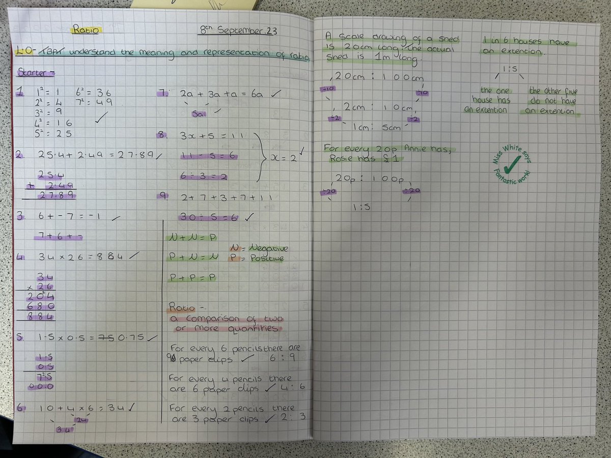 What a great start to the year! Fantastic work produced today from 11A6 and 8B1. Students taking pride in the way that they present their work ⭐️@WCSAMaths @WorleCSA