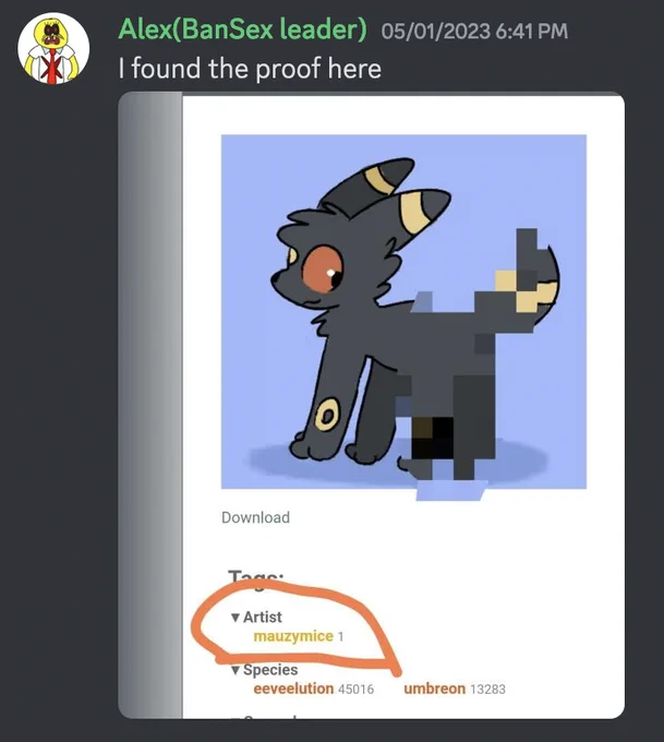 Alex finding image proof of the Umbreon drawing. This had been found on another furry porn website "agn.ph".

Source (NSFW): agn.ph/gallery/post/show/393325/