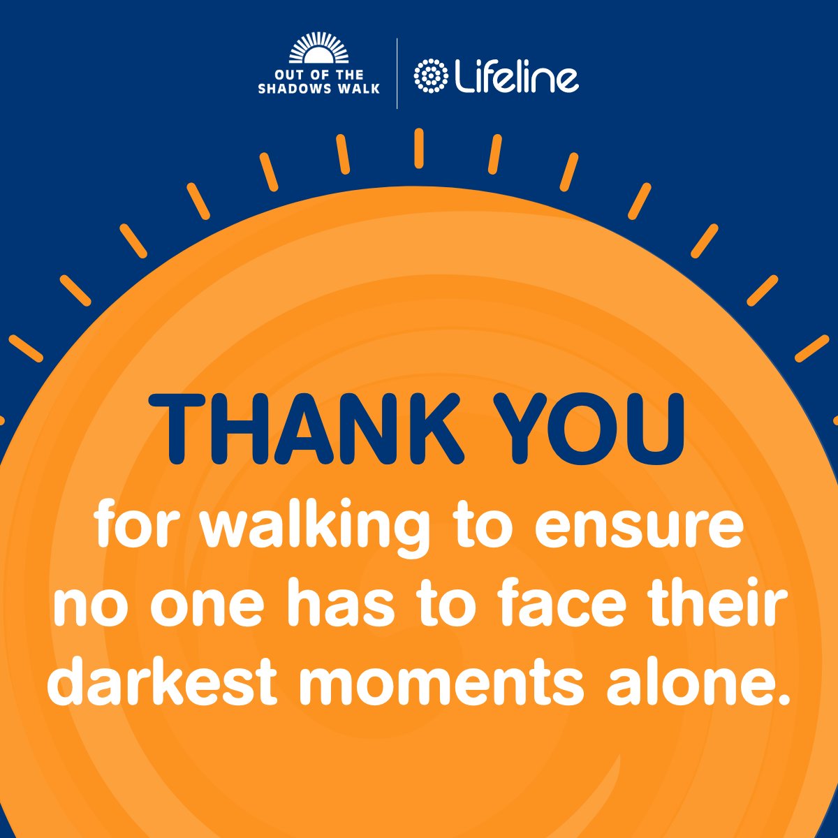 Out of the Shadows Walk is tomorrow on World Suicide Prevention Day to remember those lives lost to suicide and help people in crisis. Good luck tomorrow, let's shine a light with every step to bring hope and save lives. ☀️ outoftheshadowswalk.org.au