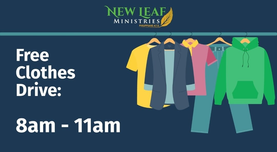Join us tomorrow from 8am-11am at New Leaf Ministries in Adelanto and pick up some free clothes at the Free Clothes Giveaway event!