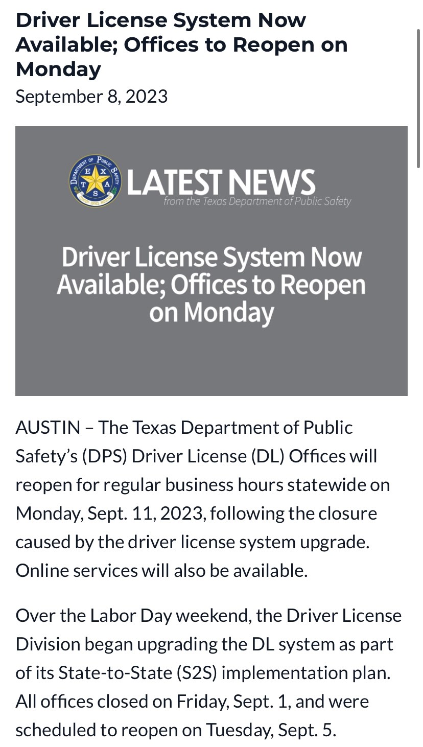 Texas DPS On X: "LATEST NEWS: Driver License System Now Available.