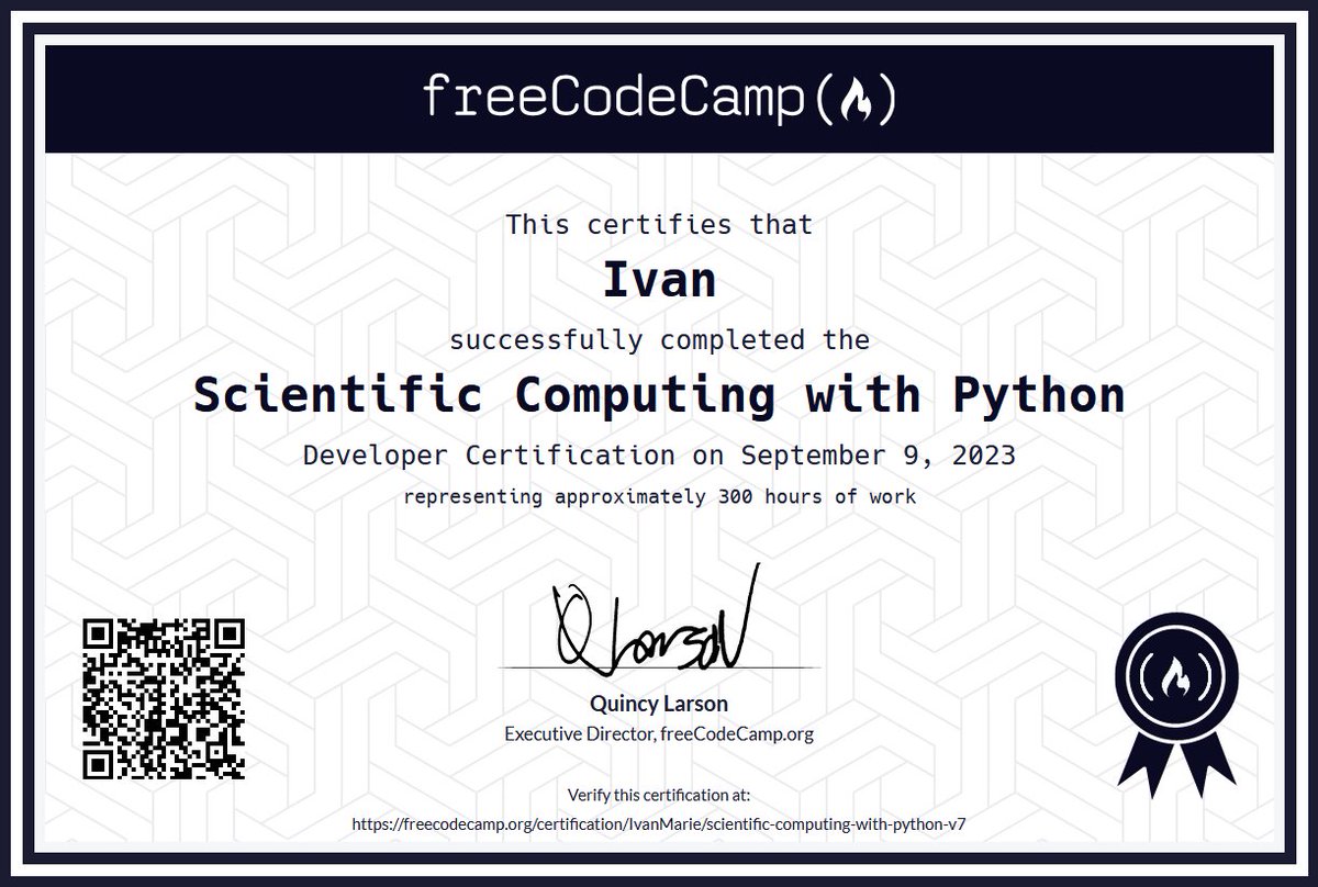 _IvanDev's tweet photo. I just earned the Scientific Computing with Python certification @freeCodeCamp! Check it out here: https://t.co/ANuNFc15uo https://t.co/OIcmC1S8Si
