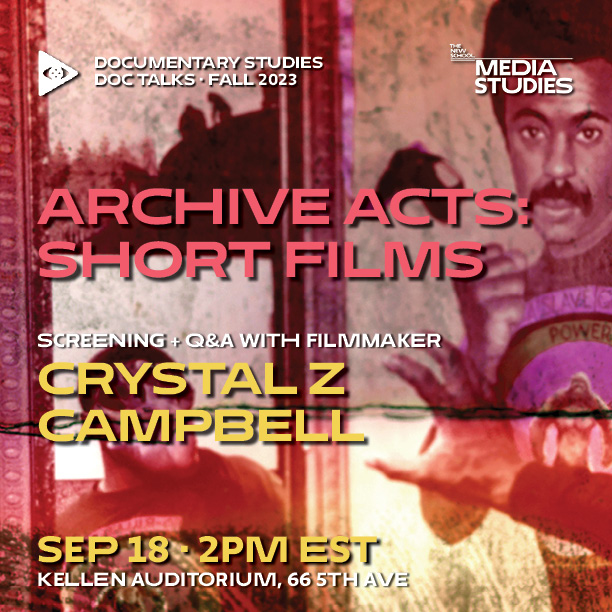 tnsdocstudies's tweet photo. Join us for a screening and Q&amp;A with Crystal Z Campbell to discuss her short films, including Currency, On the Way to the Moon, We Discovered the Earth, Go-Rilla Means War, Revolver, and Futures for Failures. Follow the link to register and learn more: https://t.co/59nSQSmbZP https://t.co/wRI3pv1s7B