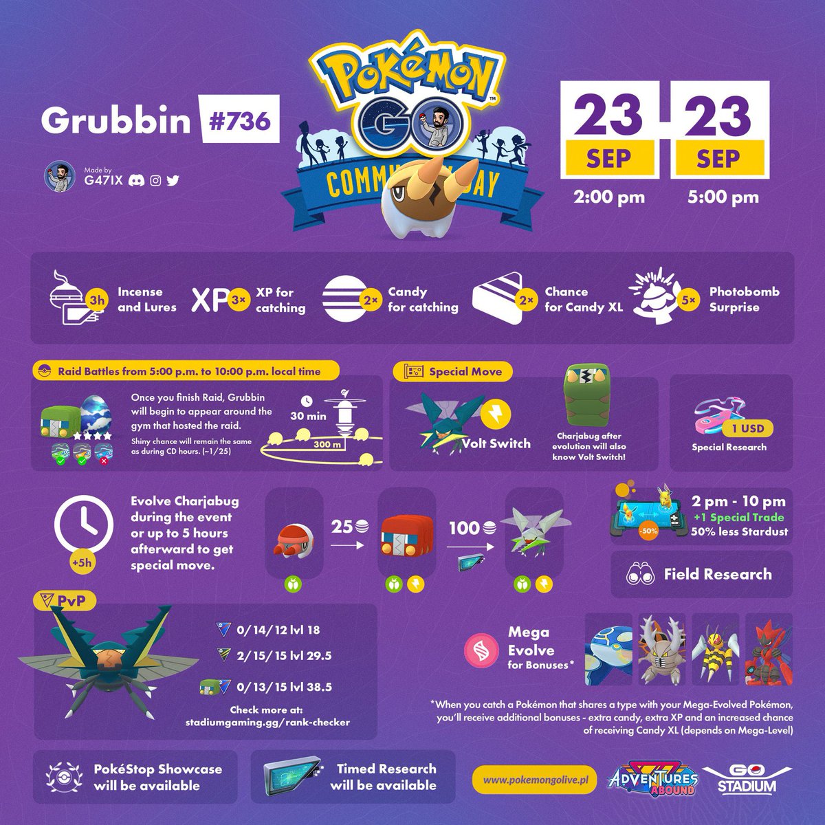 TheCatlnTheHat_'s tweet photo. ✨COMPETITION✨

I’m going to give out 3 Grubbin Community Day tickets to random people who like this post &amp; retweet ✨✨✨✨✨✨✨✨✨✨✨✨

I will do it on September 20th!

Good luck!

#PokemonGo #ShinyPokemon #CommunityDay #PokemonCompetition #CompetitionTime https://t.co/JcBVAuFQ1r