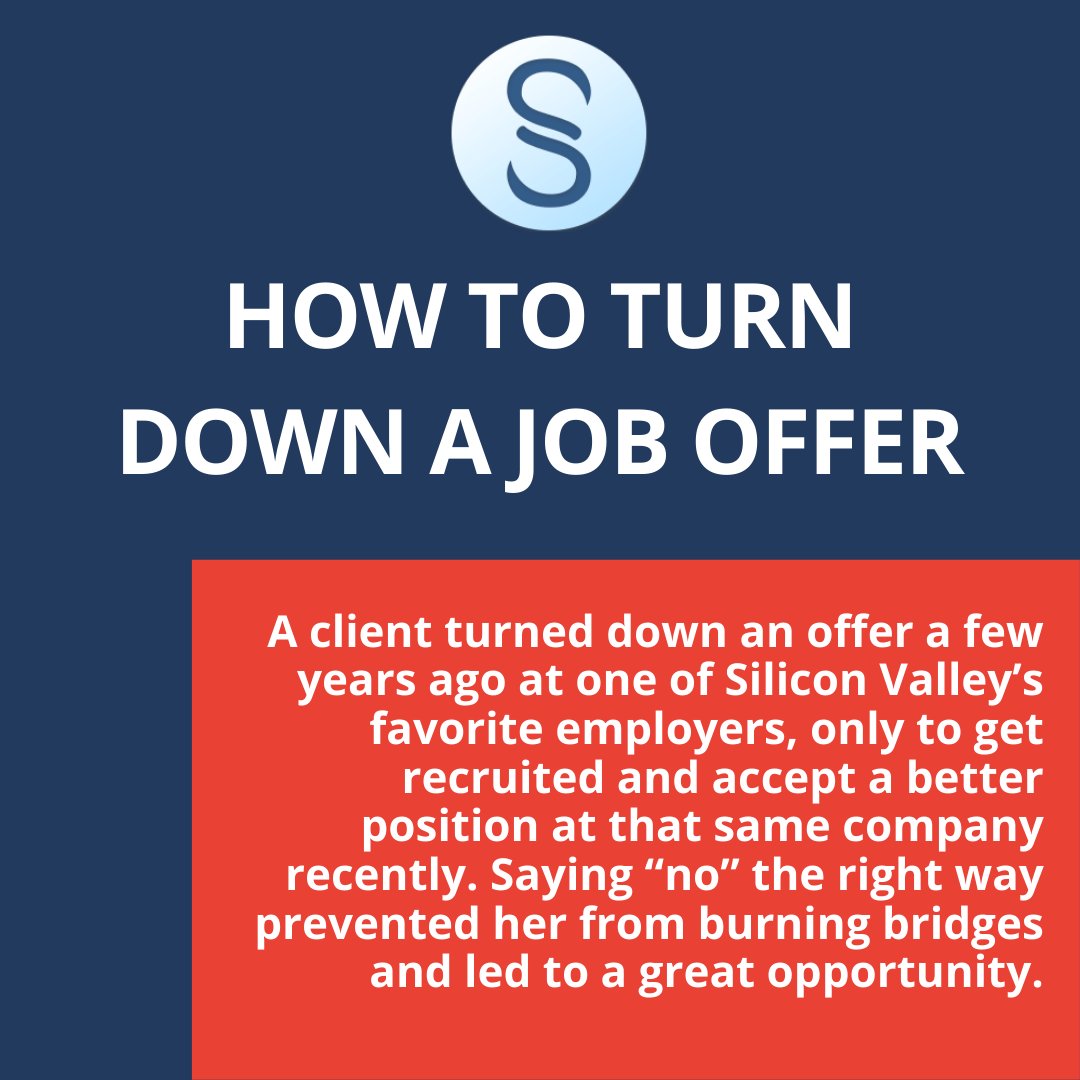 Shimmeringcaree's tweet photo. 1/3 How to Turn Down a Job Offer

Saying "no" the right way can help avoid burning bridges, and can potentially lead to future opportunities. Read on for advice on the best way to turn down a job offer.

#jobsearch #jobsearchadvice #jobsearchtips #careeradvice #careercoaching https://t.co/QWG4JJcCVT