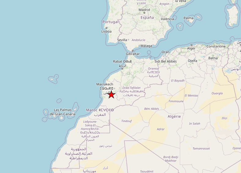 BNONews's tweet photo. BREAKING: Powerful earthquake hits Morocco, preliminary magnitude around 6.8 - EMSC https://t.co/80C1Tb2FVg