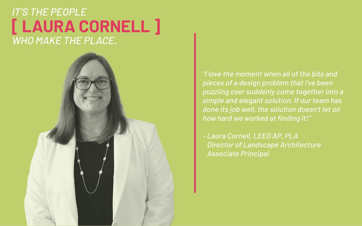 It's the People Who Make the Place. Follow the link to learn more about Laura Cornell, Associate Principal and GFF's Director of Landscape Architecture:
gff.com/view/its-the-p…