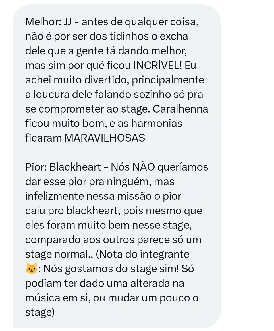 — BEEDOM 3

— EXCHADOM
O grupo <a href="/tidinhos_npop/">TIDINHOS 🎄</a> escolheu o grupo <a href="/BLACKHEART_OFC/">BLACKHEART ❤️‍🔥</a> como pior apresentação e o solista @JJGean1 como melhor
Who is the new rising star?

Who will be the next queen bee?
Be unique and original, Beedom.
#BEEDOM #벌덤 <a href="/BBG_BEEDOM/">BEEDOM 3</a>