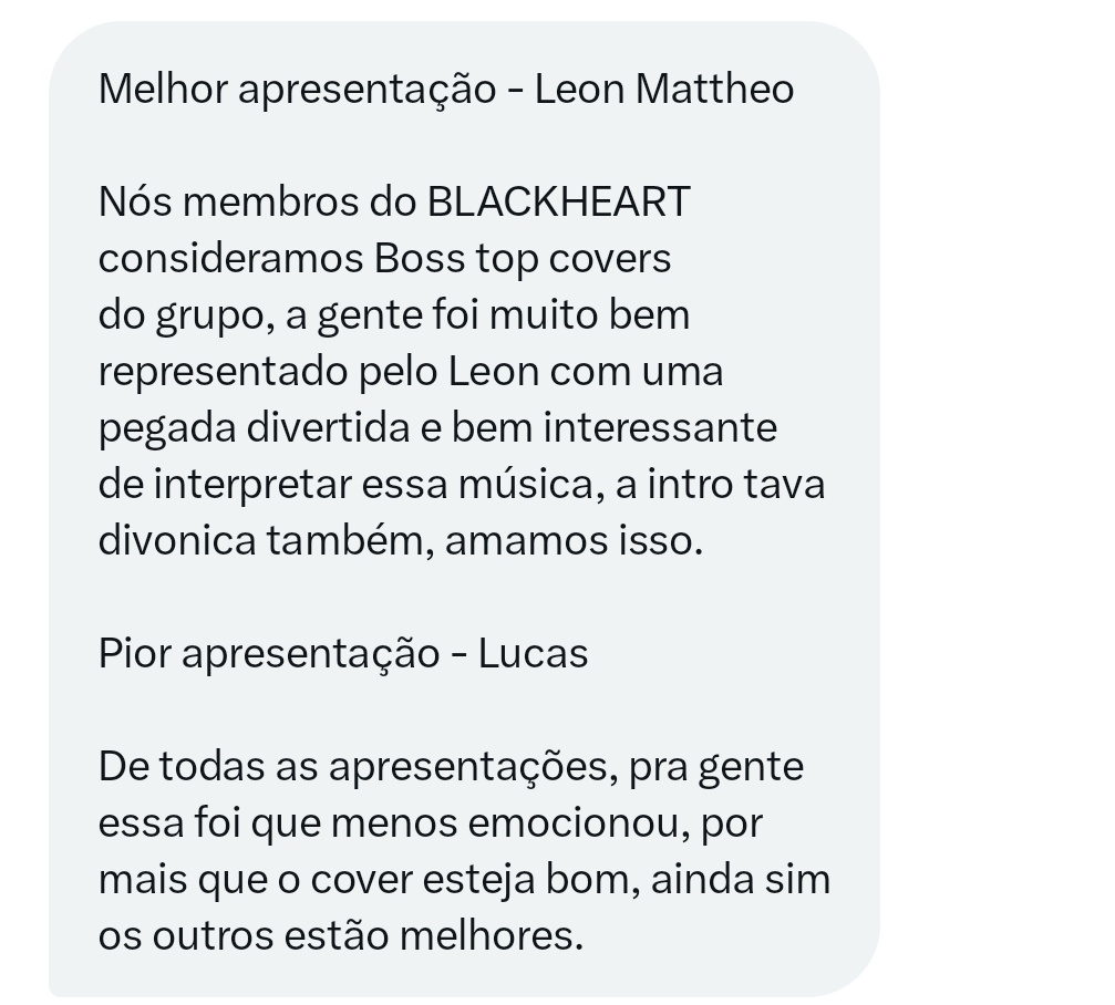— BEEDOM 3

— EXCHADOM
O grupo <a href="/BLACKHEART_OFC/">BLACKHEART ❤️‍🔥</a> escolheu o solista @LEONMATTHE0 como melhor apresentação e o solista <a href="/npoplucas/">lucas</a> como pior 
Who is the new rising star?

Who will be the next queen bee?
Be unique and original, Beedom.
#BEEDOM #벌덤 <a href="/BBG_BEEDOM/">BEEDOM 3</a>
