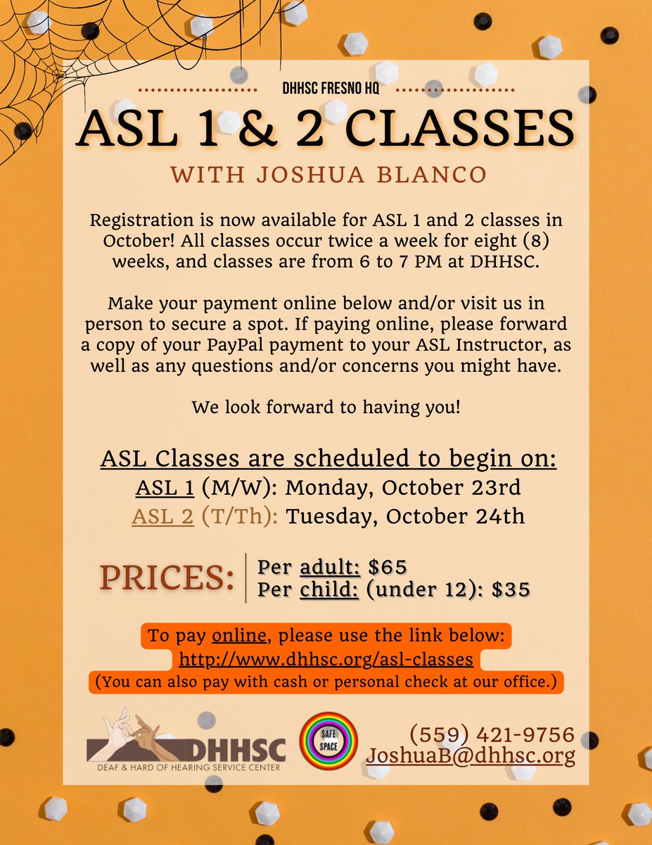 DHHSCtweets's tweet image. *NEW ASL CLASSES FOR LATE FALL 2023!*
Full message: instagram.com/p/Cw8p2tmroke/…
Don't miss this opportunity!  See you then!
#DHHSC #ASLClasses #ASL #Learning #Skill #Fall2023 #Halloween