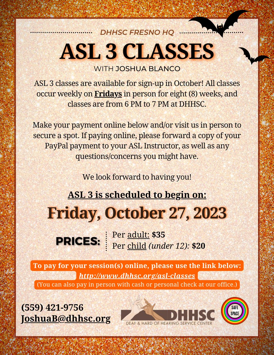 DHHSCtweets's tweet image. *NEW ASL CLASSES FOR LATE FALL 2023!*
Full message: instagram.com/p/Cw8p2tmroke/…
Don't miss this opportunity!  See you then!
#DHHSC #ASLClasses #ASL #Learning #Skill #Fall2023 #Halloween