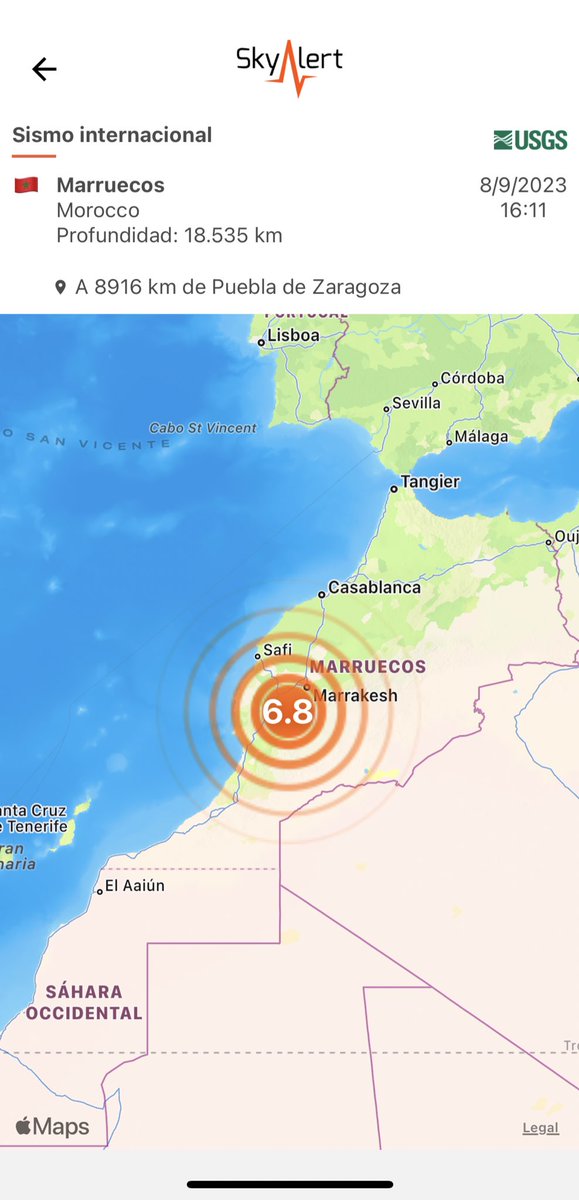 SkyAlertMx's tweet photo. Sismo en Marruecos🇲🇦 magnitud 6.8 (USGS).

•Alta probabilidad de daños.
•Profundidad de solo 18 km (superficial).
•Se reportan intensidades severas. https://t.co/W4lDsuCllh