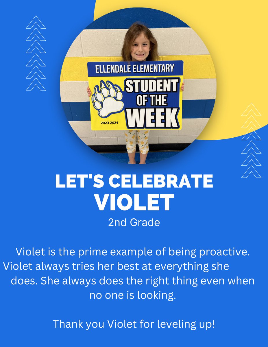 EllendaleSchool's tweet photo. Way to go Ms. Neumann, Violet, and Rayyvinn! Thank you for leveling up 💙💛
@MichelleSBardos https://t.co/J8aA4vfnLE