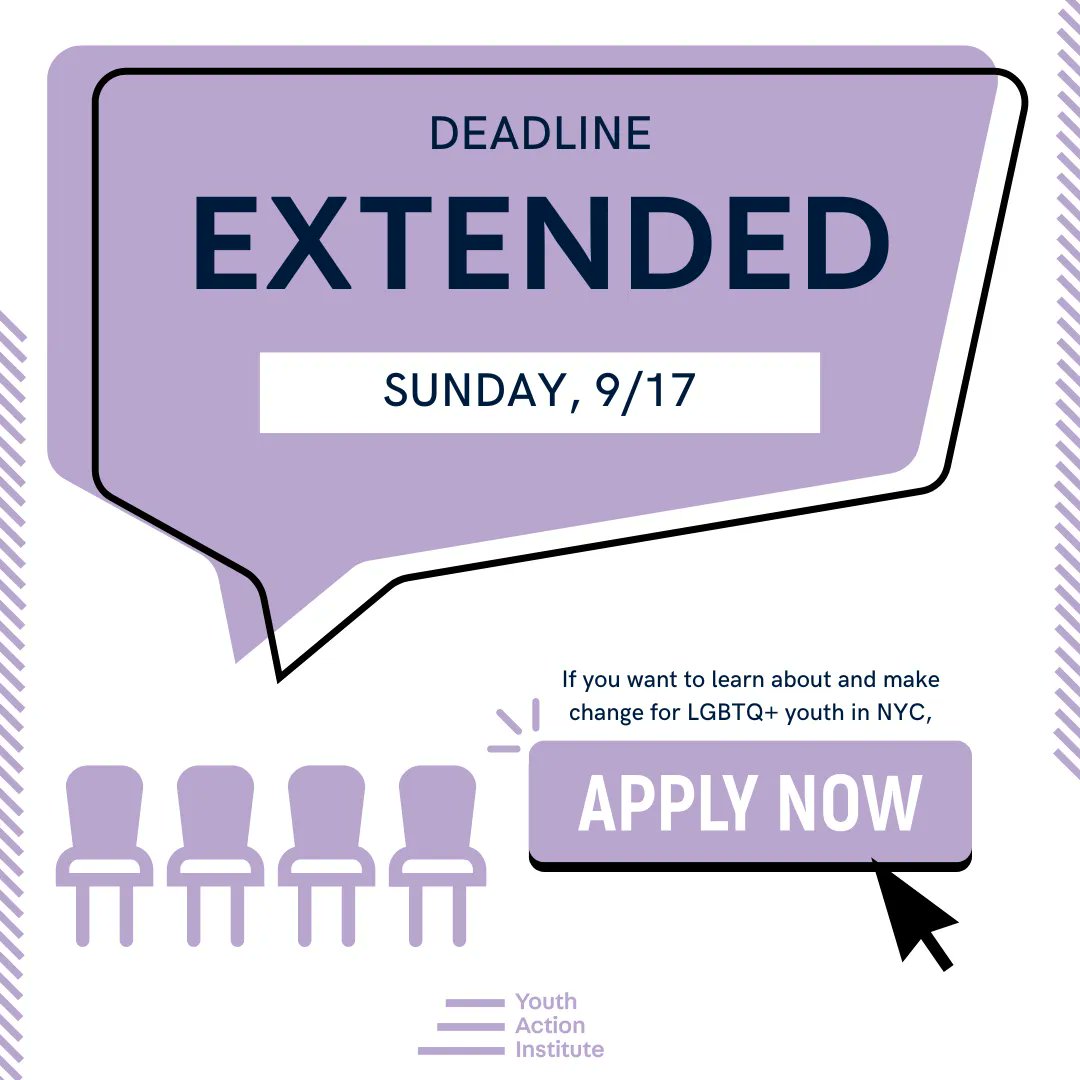 youthactioninst's tweet photo. We've extended our application deadline! You now have until 9/17 to tell us what you're passionate about, how you manage your schedule, &amp; what makes an apology meaningful to you. If you have answers to those questions, apply to join YAI! https://t.co/ecG45ti8qj #nycyouth #lgbtq https://t.co/T3WDLbxdqM