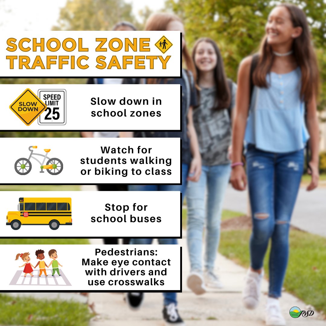 PVSDCamarillo's tweet photo. School zones are busy places! Help us keep students safe by following tips from @VENTURASHERIFF & @GoSafelyCA:
⚠️ Slow down in school zones
🚲 Watch for students walking or biking to class
🚌 Stop for school buses
🚸 Pedestrians: make eye contact with drivers & use crosswalks https://t.co/9Qh1dyvewW