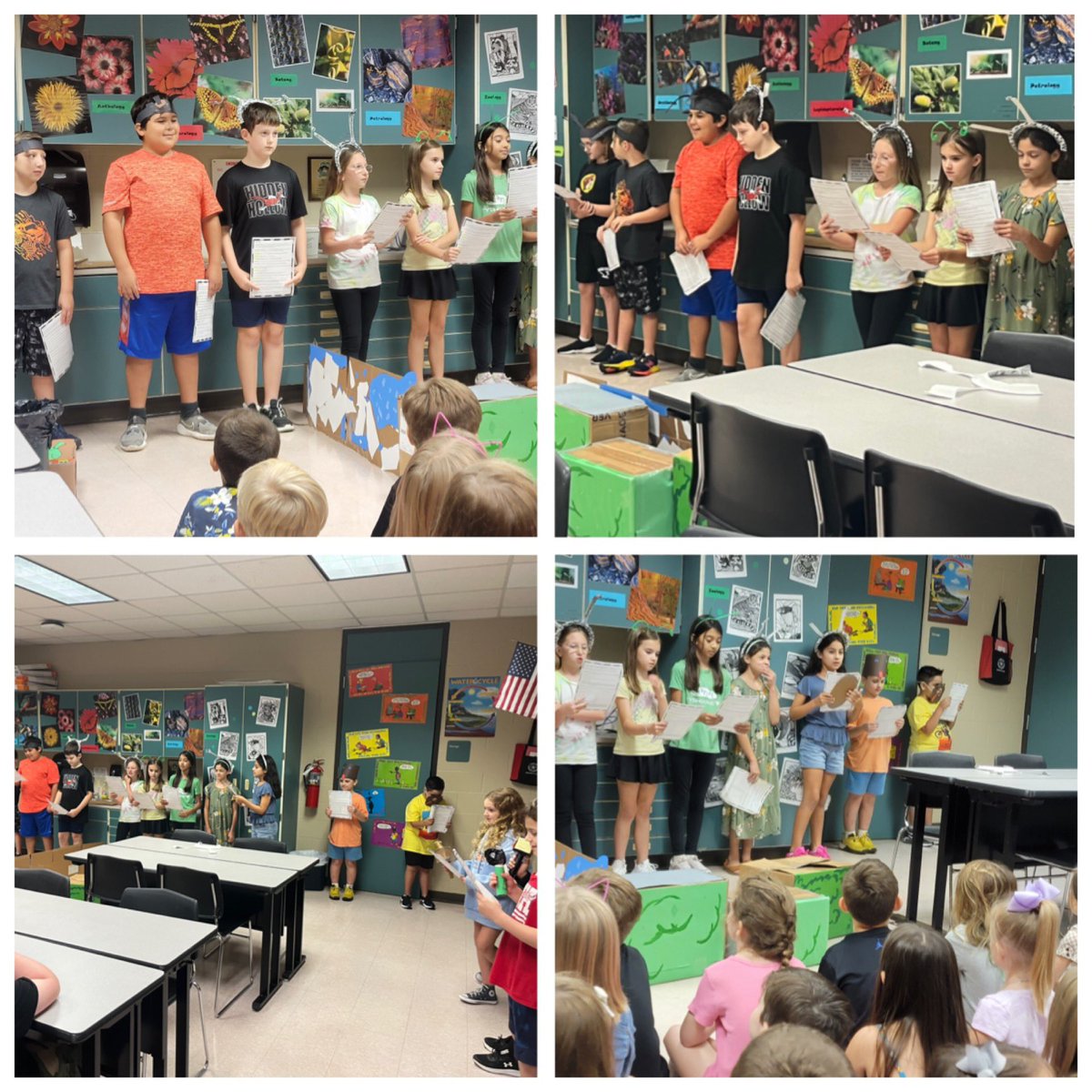 The students worked all week on the Reader’s Theater play “The Ants and the Grasshopper”.  They created props, costumes, and scenery.   Then they were able to perform to several classes throughout the school.  #GrowingGreatness <a href="/HumbleISD_HHE/">Hidden Hollow Elementary</a> <a href="/Humble_ElemELA/">Humble ISD Elementary ELA</a>