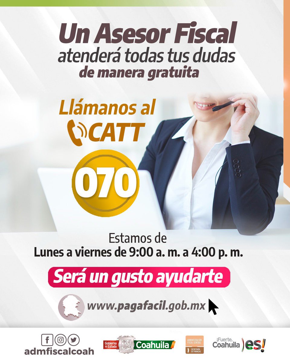 ¡INFORMACIÓN IMPORTANTE!
Estamos para servirte. #Coahuila #pagafácil #administraciónfiscalgeneral #ConContribuyentesCumplidos #fuertecoahuilaes