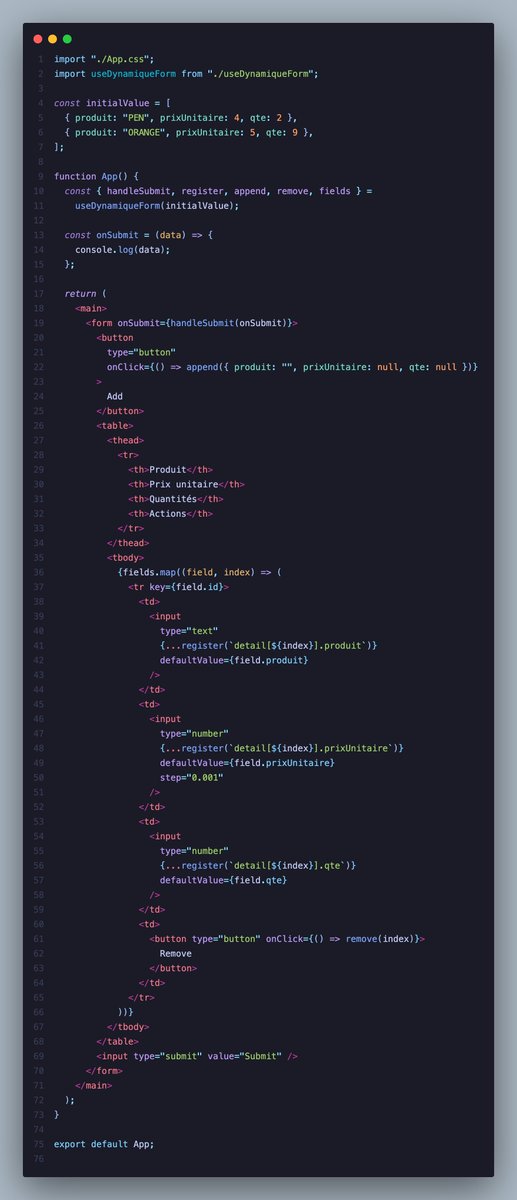 hgdevcd's tweet image. 📃 formulaires dynamiques 🚀 react-hook-form 🔱 useFieldArray

Générez des formulaires dynamiques avec #ReactHookForm et #useFieldArray. Ajoutez des champs au fur et à mesure, et modifiez-les en temps réel.

#react #reactjs #formulaire #dynamique