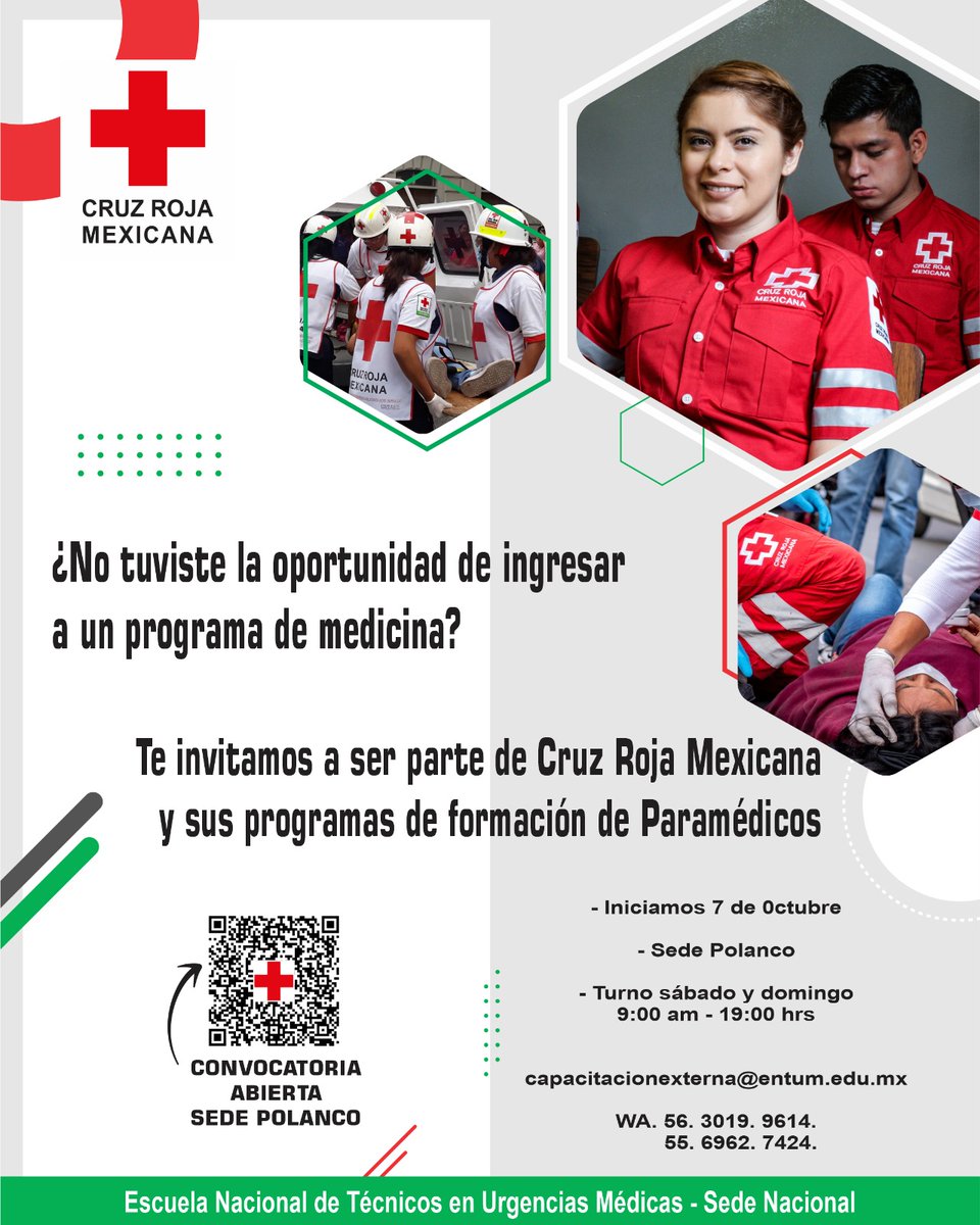 Aún tienes la oportunidad de prepararte como #Paramédicos⛑️. Si eres de la #CiudadDeMéxico esta convocatoria es para ti. Contáctate con nosotros.❤️