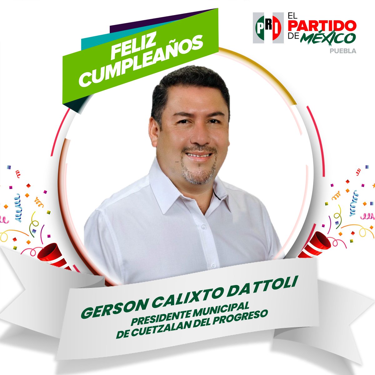 PRIdePUEBLA's tweet photo. Con mucho afecto felicitamos a @gcdattoli, Presidente Municipal de #CuetzalanDelProgreso. 
Que hoy y siempre tenga una vida de alegría y salud. 
¡Felicidades! https://t.co/vDZtaJbL0c