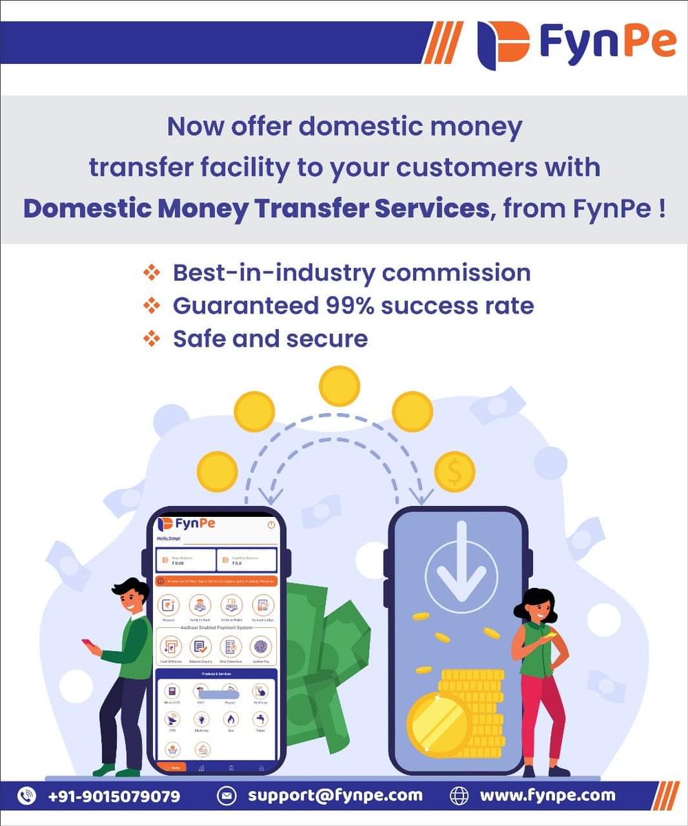 Make available Domeatic Money Transfer Services at your shop and, earn attractive commission from FynPe ! Call us today and get started.
#EarnWithFynPe #DomesticMoneyTransfer #ShopCommission #FynPePartners #MoneyTransferServices #ExtraIncome #ShopEarnings #FinancialInclusion