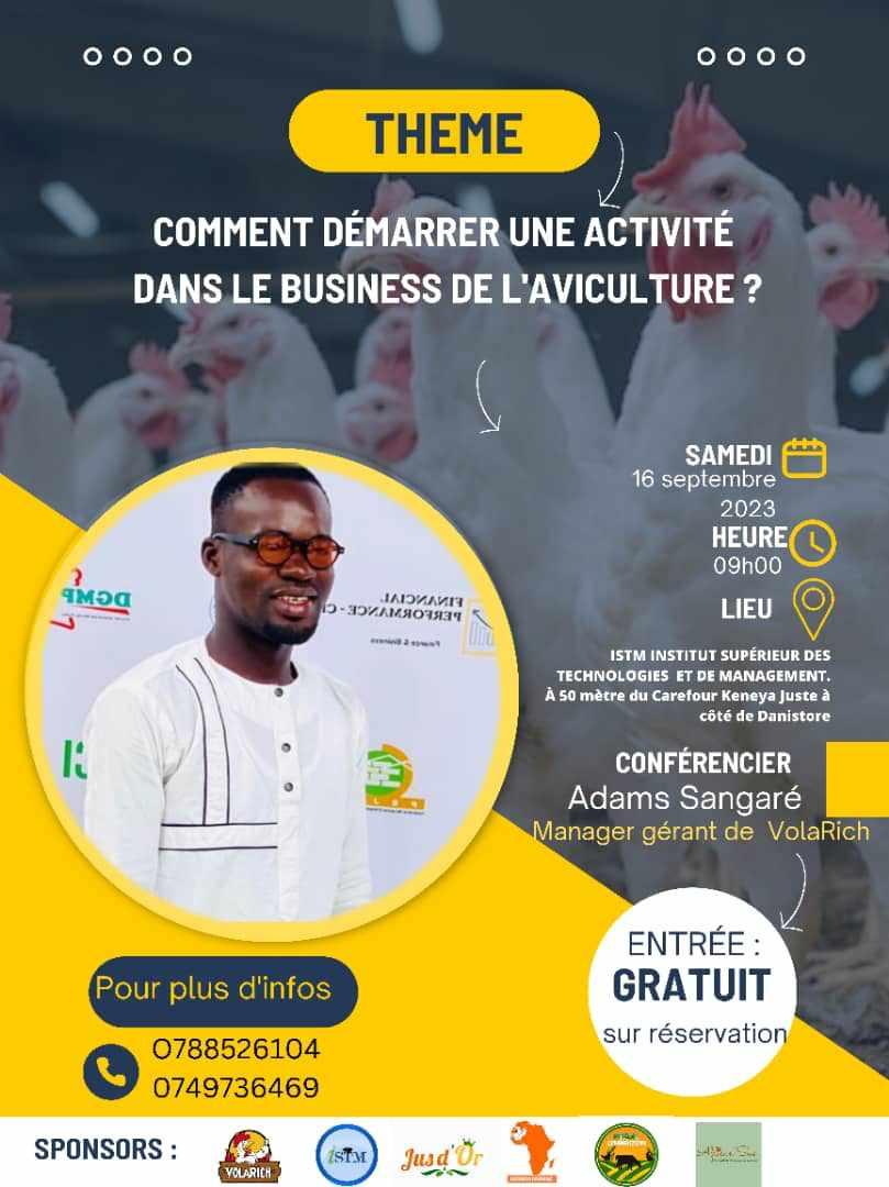 Si  vous êtes intéressé par le business de L'AVICULTURE ,
Si vous ne savez pas par où commencer, 
Si vous êtes à Abidjan ;

Cet événement est le vôtre 

docs.google.com/forms/d/e/1FAI…

#ENTREPRENEURIAT 
#FORMATION 
#volarich 
#FEJECI 
#2023anneedelajeunesse 
#YOPCITY