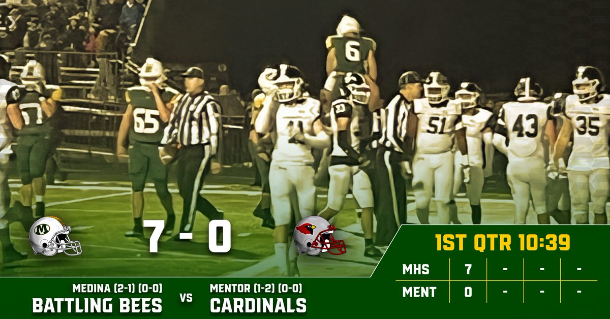 medinaathletics's tweet photo. Danny Stoddard hits Jack Wojciak on 4th and 2 for a 78 yard TD pass.  Finn Kelps PAT https://t.co/l1XFpD3FTF