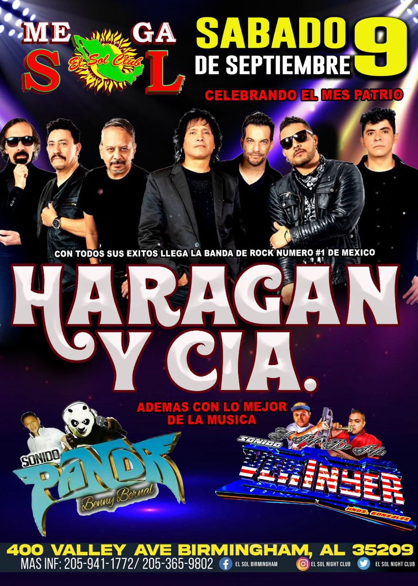 Tocadas Rock Urbano (@rock_urbano) on Twitter photo 9 Septiembre 2023 / El Sol Nightclub (<a href="/76683699c04d434/">EL SOL Night Club</a>) / Birmingham, AL
El Haragán y Cía
#SonidoPanda
#SonidoVerinyer
#TocadaBirmingham #TocadaAlabama #TocadasRockUrbano #RockUrbano #RockNacional #RockMexicano #HaragánYCompañía #ElHaragán #ElHaragánYCía #HaragánYCía #Haragán 9 Septiembre 2023 / El Sol Nightclub (<a href="/76683699c04d434/">EL SOL Night Club</a>) / Birmingham, AL
El Haragán y Cía
#SonidoPanda
#SonidoVerinyer
#TocadaBirmingham #TocadaAlabama #TocadasRockUrbano #RockUrbano #RockNacional #RockMexicano #HaragánYCompañía #ElHaragán #ElHaragánYCía #HaragánYCía #Haragán