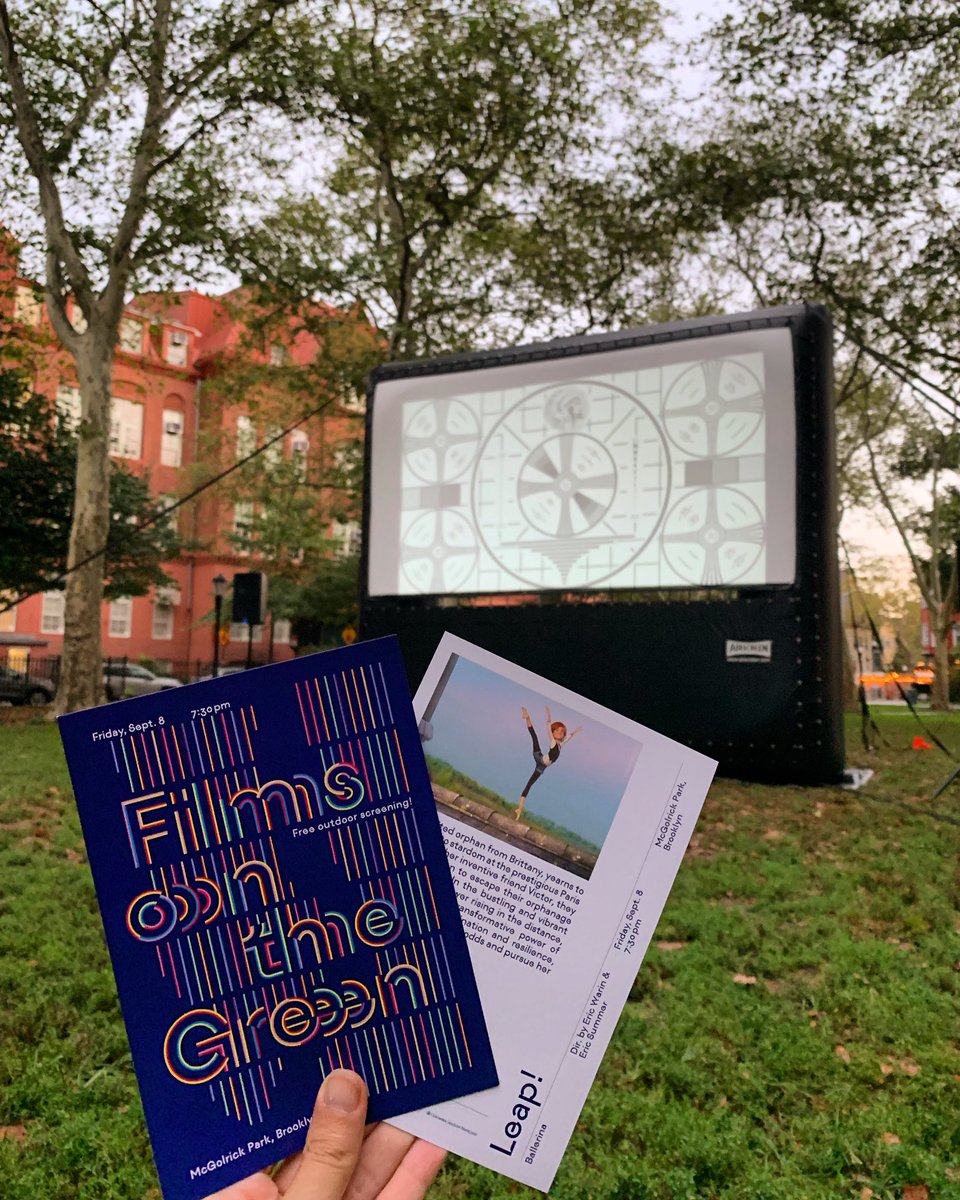 Finally set up and waiting for you in #McGolrickPark!🤞🏼Bring your outdoor chairs or something to keep you dry from the floor, a picnic and see you at 7:30pm!👋🏼 

#LeapMovie #fridaynight #freemovie #outdoormovienight #greenpointbrooklyn #greenpoint #northbrooklyn #thingstodoinnyc